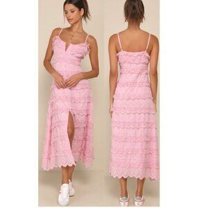 Lulu's Pink Lace Midi Dress